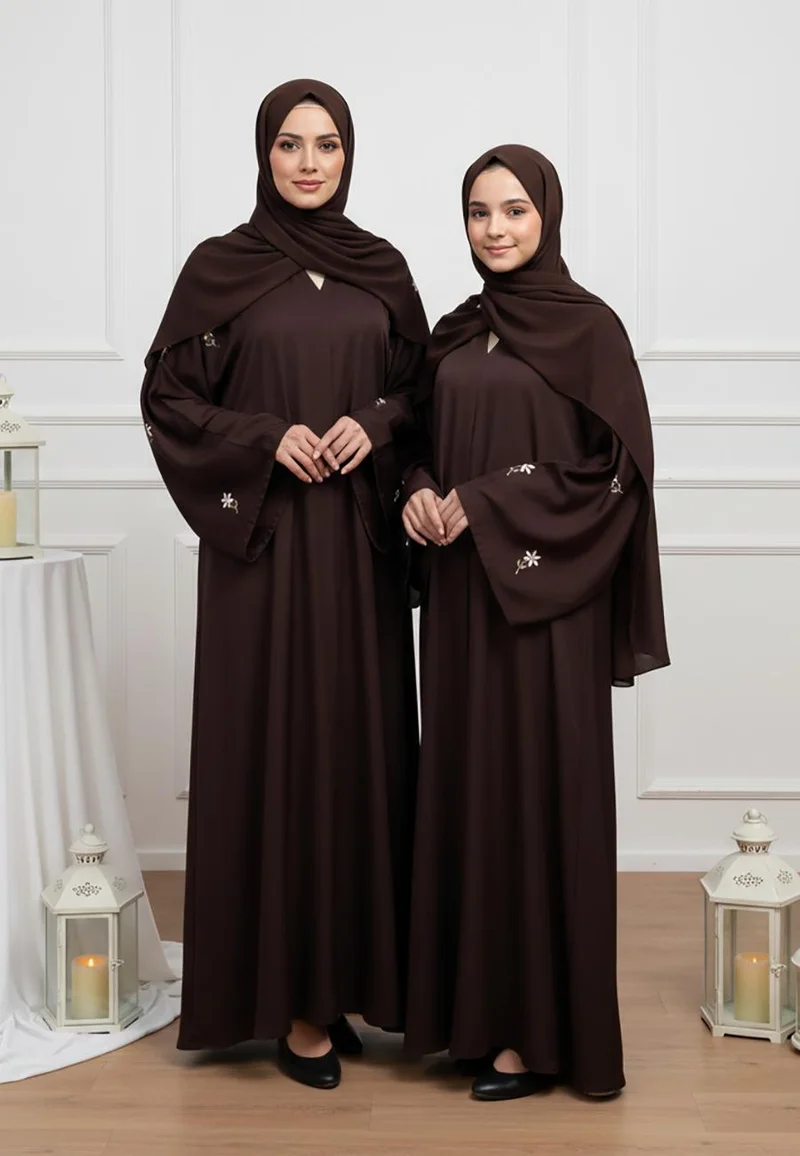 NUKHBAA  Luxurious Al-Zahra Mother & Daughter Matching Abaya Set | Nida Fabric-630MD  (Dresses are sold individually. To create a matching mom and daughter set, please purchase two items in different sizes) for Women | Best Price UAE